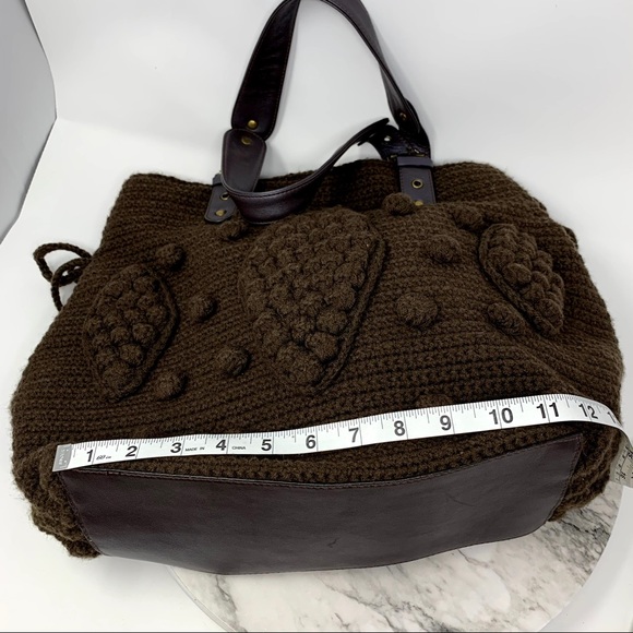 The Sak Pink Label Knitted Brown bobble textured tote bag  grannycore Bohemian - Picture 7 of 16